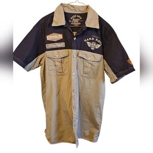 Hard Rock Cafe Guitar Company Men's Two-Tone Shirt - Black and Tan Med NWT